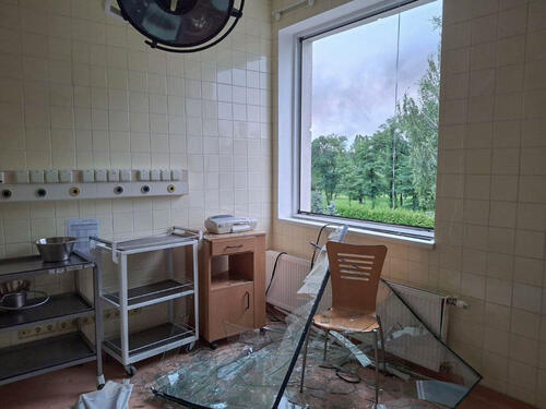 A maternity hospital in Kyiv damaged by shelling
