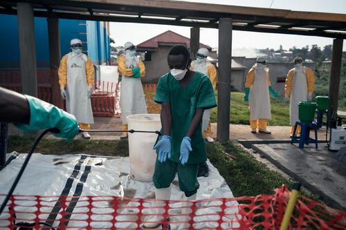 Health staff from the Ebola treatment centre set up by MSF at the Elikya Hospital Centre in Bunia, Ituri