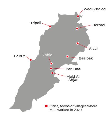 Map of MSF activities in 2020 in Lebanon