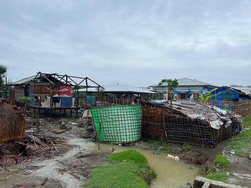 A view of A Nout Ye IDP camp in Pauktaw, Rakhine State, Myanmar on the 21st June, over one month since Cyclone Mocha