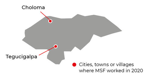 Map of MSF activities in 2020 in Honduras