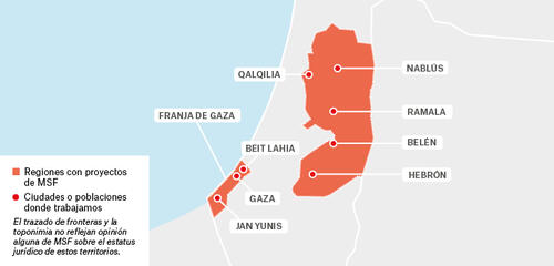 Territorios Palestinos - Activity report 2017 map in spanish