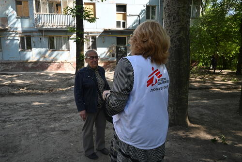 Lyudmyla Diomina, 72, lives near the house that was hit by the rocket.
