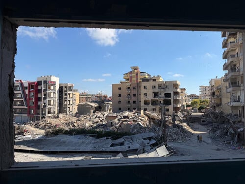 View of the vicinity of Jabal Amel hospital, heavily damaged following an Israeli strike on 1 June.