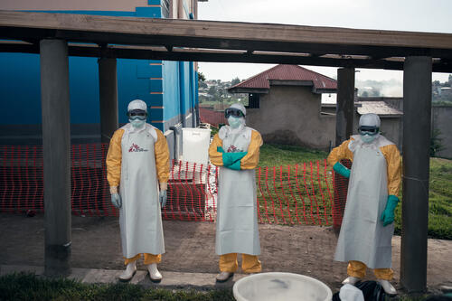 Health staff from the Ebola treatment centre set up by MSF at the Elikya Hospital Centre in Bunia, Ituri