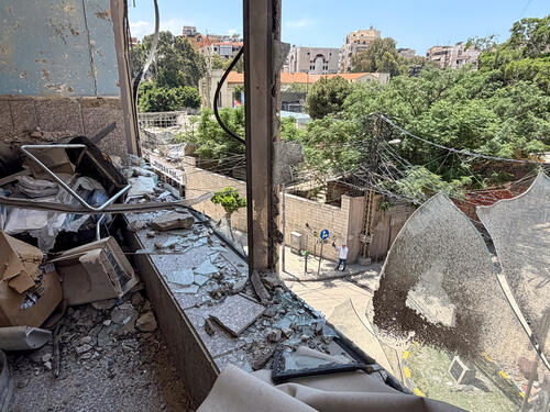 View of extensive damage inside the Haret Hreik Municipality Primary Health Care Center following an Israeli strike in March 2026.