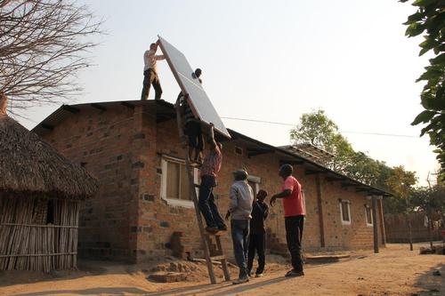 Solar panels on roof Shamwana hospital Congo DRC