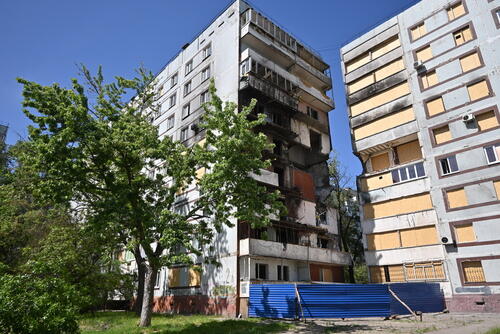 Damaged buildings after the missile strike in Zaporizhzhia, Ukraine.