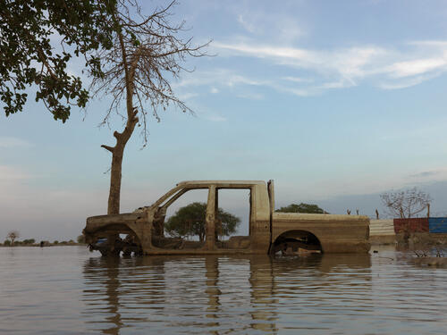 Abandoned vehicle in the floods