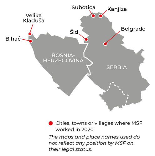 Map of MSF activities in 2020 in the Balkans