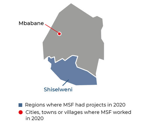Map of MSF activities in 2020 in Eswatini