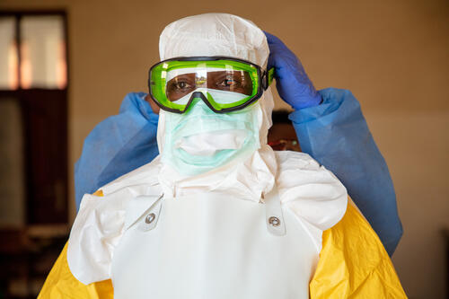 MSF teams conducted training for staff at Kyeshero Hospital in Goma on how to work in an Ebola environment.