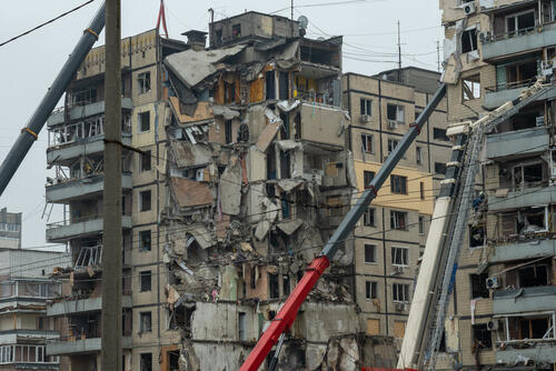 The attacked residential building in central Dnipro
