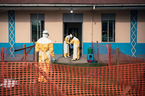 Health staff from the Ebola treatment centre set up by MSF at the Elikya Hospital Centre in Bunia, Ituri