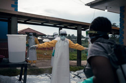 Health staff from the Ebola treatment centre set up by MSF at the Elikya Hospital Centre in Bunia, Ituri