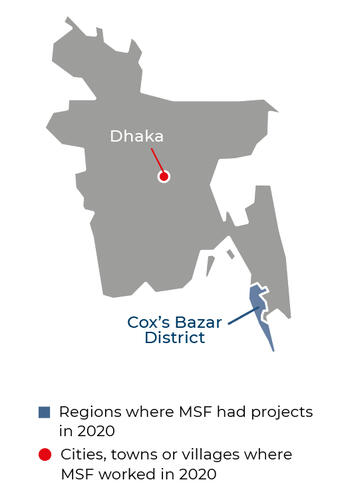 Map of MSF activities in 2020 in Bangladesh