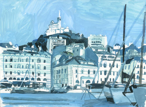 
View of Notre-Dame de la Garde from the Vieux-Port of Marseilles.
