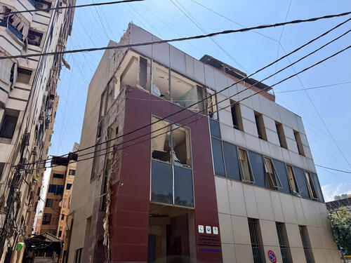 View of the Haret Hreik Municipality Primary Health Care Center, which was partially destroyed by an Israeli strike in March 2026. MSF is helping to rehabilitate the building.