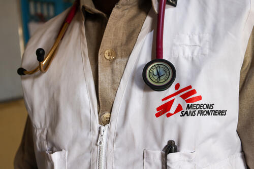 MSF doctor Daniel Garang with his stethoscope at Aweil project base.