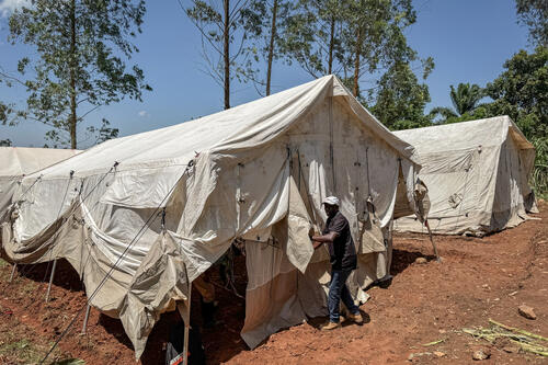 Temporary treatment tents are being set up at the General Referral Hospital of Mongbwalu as part of the Ebola response. Three tents are already in place as MSF prepares an interim structures while the Ebola Treatment Center (ETC) is under construction. 

Mongbwalu, Ituri Province, 05/22/2026