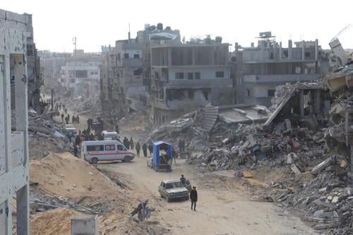 Ambulance parked in Rafah city, southern Gaza, Palestine.