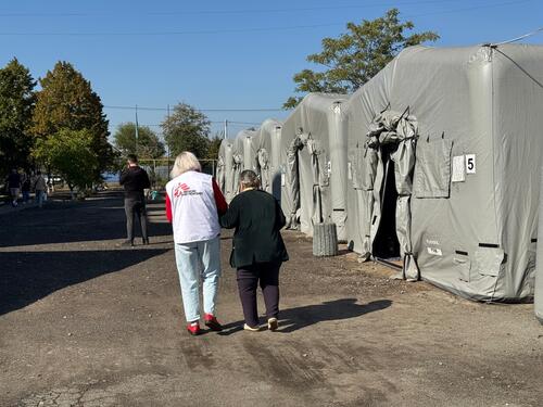 MEDSF health promoter Tetiana Semenova and our patient Nadiia, Pavlohrad, Dnipropetrovsk region, Ukraine