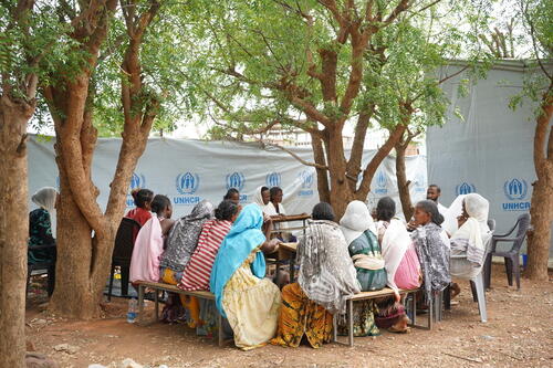 Women attend in a group therapy session organized by MSF at Sematat IDP Camp in Shire, Tigray region