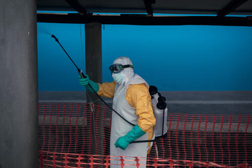 Health staff from the Ebola treatment centre set up by MSF at the Elikya Hospital Centre in Bunia, Ituri