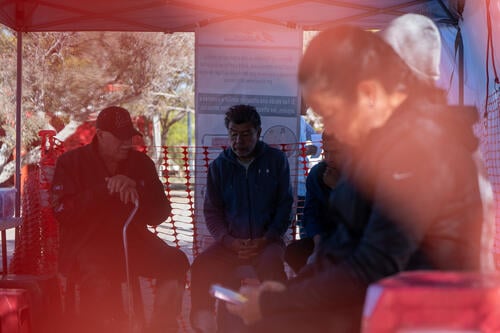 Residents in the waiting area of the mobile clinic in Ciudad Juárez