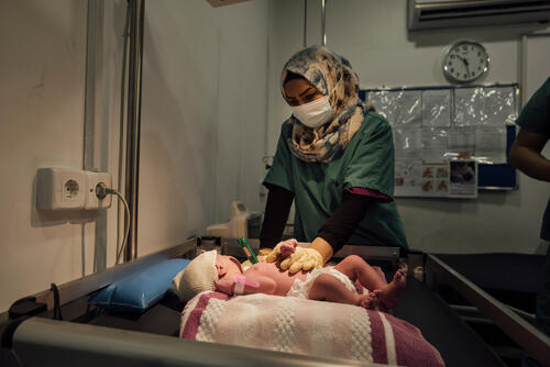 This baby was born by emergency caesarean section, Nablus Hospital, West Mosul