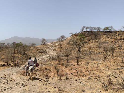 MSF team on their way to Dilli village to deliver healthcare supplies. Jebel Marra Mountains, Darfur Region. Sudan