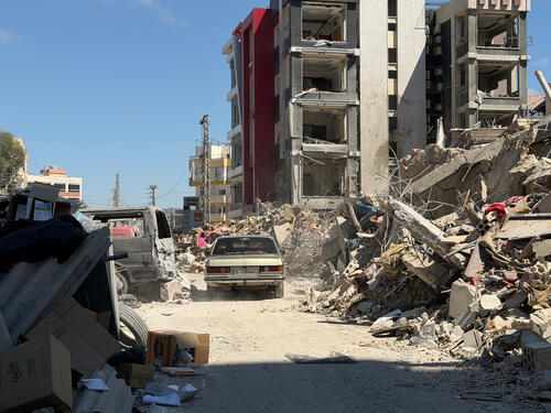 View of the vicinity of Jabal Amel hospital, heavily damaged following an Israeli strike on 1 June.