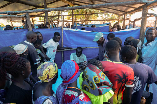 An official from the DRC’s National Committee of Refugees registers new arrivals from South Sudan. Once registration is complete, the refugees become eligible to receive Non-Food Item [NFI] kits from MSF. They kits contain mosquito nets, buckets, soap and other essential items.