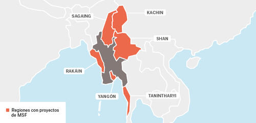 Myanmar - Activity report 2017 map in spanish