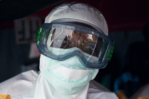 Health staff from the Ebola treatment centre set up by MSF at the Elikya Hospital Centre in Bunia, Ituri