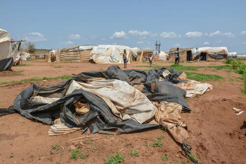 Shelter destroyed by wind and rain in Umm Rakouba, Sudan