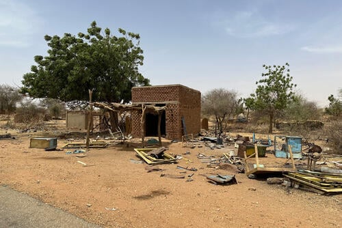 Looted and damaged homes in Central Darfur state, Sudan.