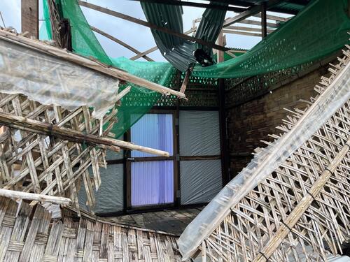 Damage to MSF clinic at Kein Nyin Pyin camp Pauktaw, Rakhine State, Myanmar on 22nd June, over one month after Cyclone Mocha