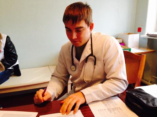 Local ukrainian doctor working at a health centre in Donetsk