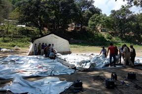 setting up the inflatable hospital
