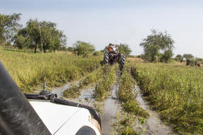 With the help of a tractor	.
