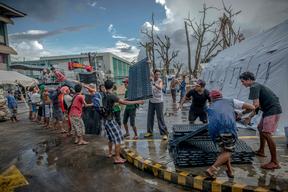 Inflatable hospital set up in the compound of Bethany hospital, Tacloban.