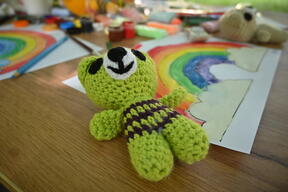 Toys are used during the group mental health session for children, Ukraine