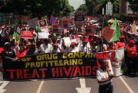 Protesters demonstrate outside Supreme Court in Pretoria, South Africa Monday March 5, 2001
