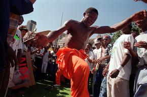 Protesters demonstrate outside Supreme Court in Pretoria, South Africa Monday March 5, 2001