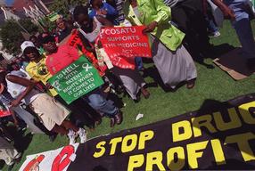 Protesters demonstrate outside Supreme Court in Pretoria, South Africa Monday March 5, 2001
