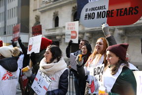 Protest: J&J release earnings at NY Stock Exchange 22/01/2020