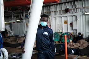 Seydou, a survivor, on the Geo Barents