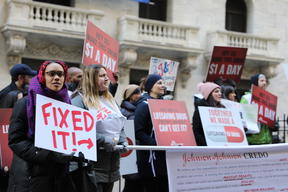 Protest: J&J release earnings at NY Stock Exchange 22/01/2020