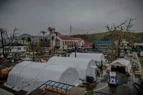Inflatable hospital set up in the compound of Bethany hospital, Tacloban.